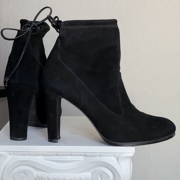 Stuart Weitzman Ankle Boot Perfection Glove Heel bootie Tie back black suede - Picture 10 of 14